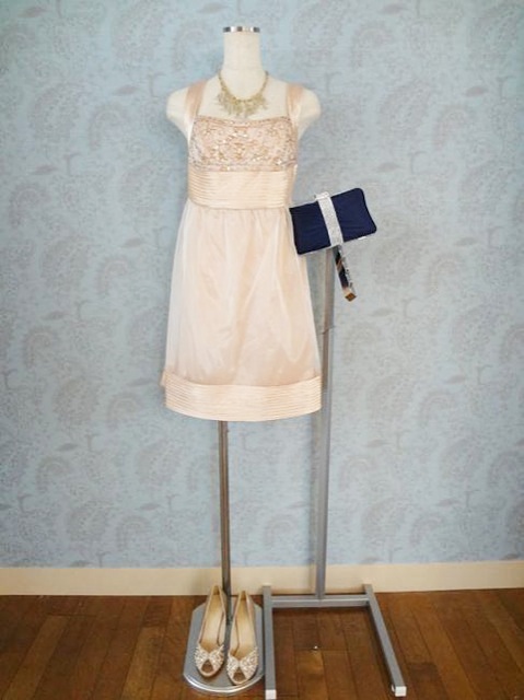 ビーズ刺繍 ドレス074 (ピンク ペ